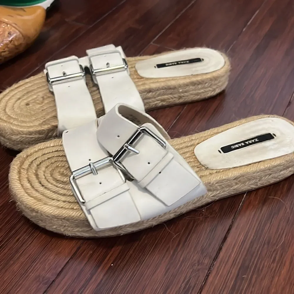 White Zara Platform Espadrilles - White Buckle ZARA Sandals - Size 38